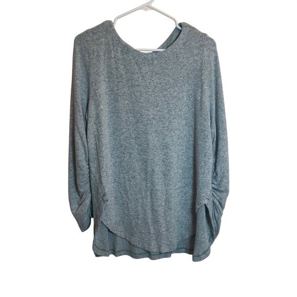 Saturday Sunday by Anthropologie Tops - Saturday Sunday Anthropologie Medium Blue Mixed Media Ruched Sleeve Knit Top